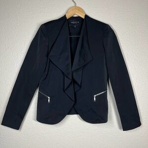 Lafayette 148 Jacket Draped Front Black Zip Pockets Women’s Size 0